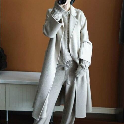 21 winter new Hepburn tweed coat womens double-sided cashmere coat medium long Korean loose wool coat