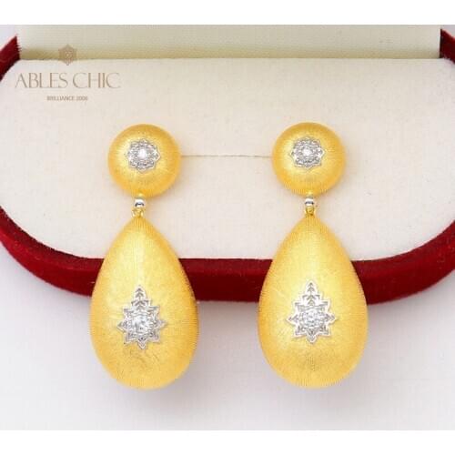 18K Gold Tone Fabric Teardrop CZ Star Stud Earrings 925 Sterling Silver Silk Pattern Post Earring Renaissance Jewel C11E4S25143