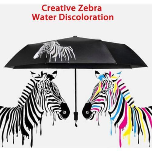 Basupply 1PC Foldable Discolor Zebra Umbrella Rain For Men Black Coating 8K Parasol For Women Animal Anti-UV Windproof Umbrellas