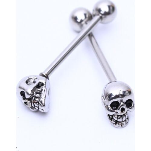 1pcs Skull Ball Tongue Bars Ring Piercing jewelry Stainless Steel skeleton Body Jewelry Free Shipping 1.6*19*5/5mm