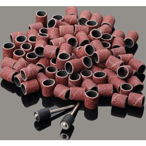 100Pcs 9.5mm Sand Circle Grit 80 Drum Sanding Bands + 2Pcs 1/8" Shank Mandrel Sander Drum Nail Drill Bits Rotary Polishing Tools