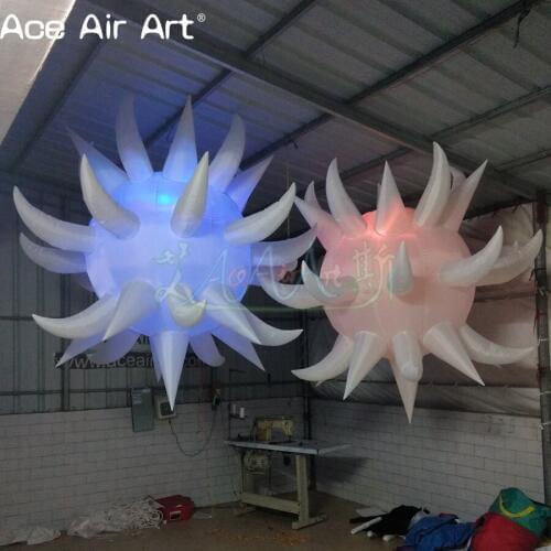 2 pcs inflatable led lighting star with curved cone sphere ball spikes model inflatable ball with tusks for wedding decoration