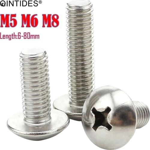 QINTIDES M5 M6 M8 Crosss Recessed Mushroom Screws 304 Stainless Steel Truss Screw Phillips screws