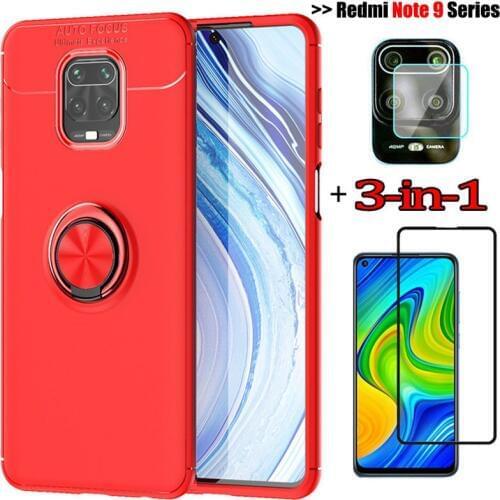 3-in-1 phone cases + camera glass for redminote 9pro magnetic ring silicone cover xaiomi+redmi+note+9 tempered glass film redmi 9 s mi note 9s case cover redmi note 9 pro coque note9s glass case note9 xiaomi note 9 pro