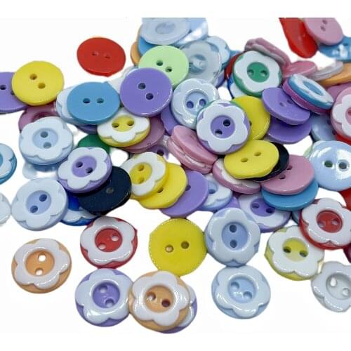30/200pcs mix color 13mm plastic round flower shape buttons for craft sewing children clothing