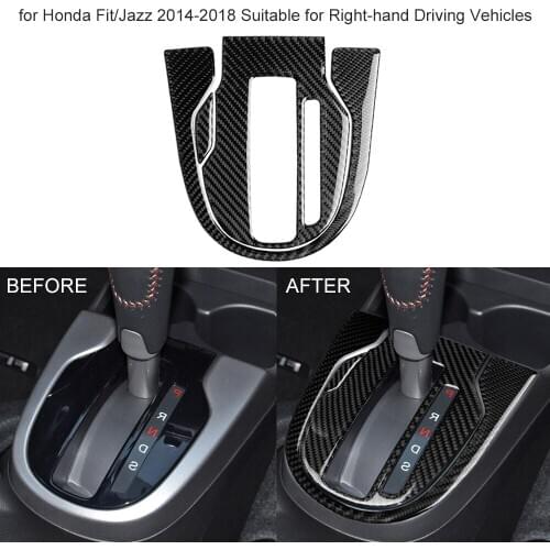 Car Gear Panel Carbon Fiber Stickers Shift Knob Trim Replacement for Honda Fit/Jazz 2014-2018 Suitable for Right-hand Driving