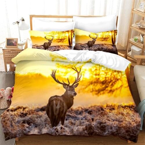 Home Textile Deer Pattern Bedding Set Wild Animals Artistic Children Ault Duvet Cover Single Twin Bedclothes Queen King Size