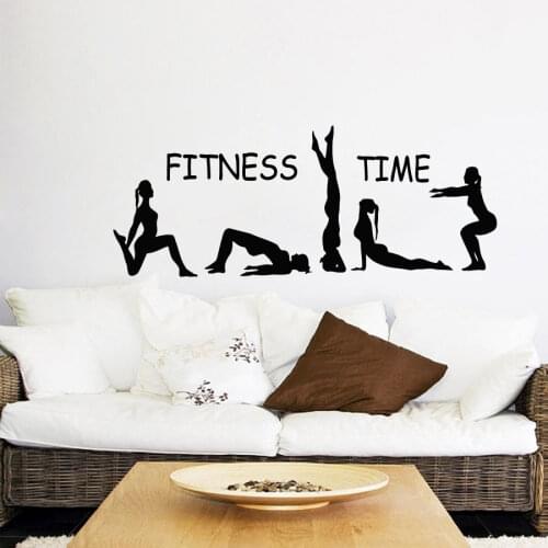 Fitness Time Wall Decal Sport Girls Gymnast Yoga Art Wall Stickers Gym Home Deocration Vinyl Wall Art Mural Girl Sports AY943