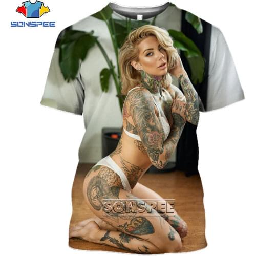 SONSPEE 3D Naked Beauty Printed T-shirt Summer Sexy Model Temptation Wild Body Art Harajuku Oversized Short Sleeve