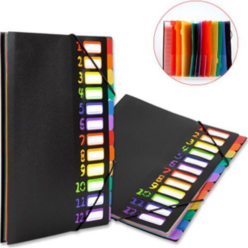 Hot Sale A4 12 Pages File Folders Rainbow Document Holder Organizer with Slash Pockets PP Material