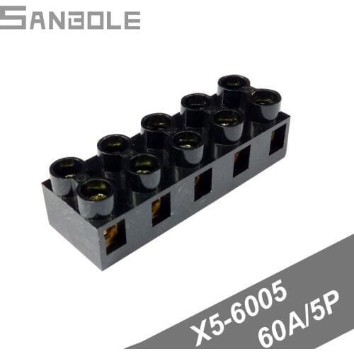 Terminal blocks Fixed Type Base Connection Terminals with screws Connector Plate X5-6005(JX5-6005) 60A/5P (5PCS)