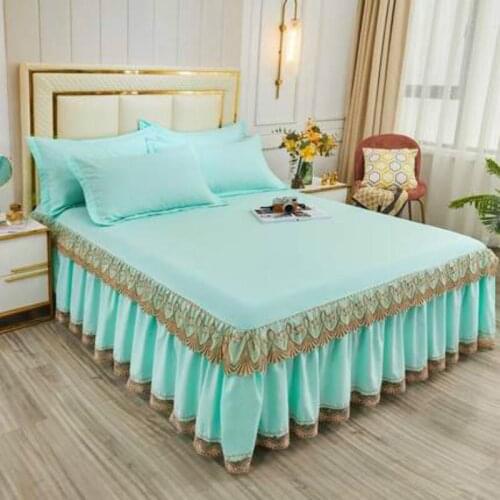 Cilected 3Pcs/Set Nordic Lace Bedspread Bed Skirt Solid Color Princess Wind Non-Slip Mattress Protection Cover Sheet Home Decor