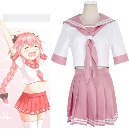 Anime Games FGO Fate Grand Order Astolfo Agartha JK Sailor Suit School Uniform Students Cloth Tops Skirts Cosplay Costumes Girls