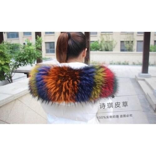 Colorful Genuine Raccoon Fur Detachable Collar Scarfs Fashion Coat Sweater Luxury Raccoon Fur Collar TKC006-multi