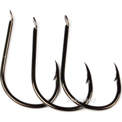 10pcs/lot Soft insect hook with barbed bulk single hook 1 -15# black color Big single hooks
