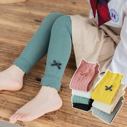 Girls Leggings Bow-Knot Childrens Pants Candy Color Knitting Kids Trousers Elastic Baby Leggings Lace Cotton 2021 Spring Autumn