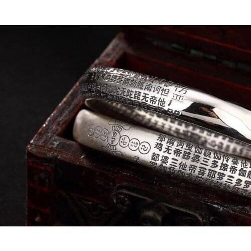 Armbanden Voor Vrouwen New 2018 Retro 990 Sterling Bangles For Women Jewelry Vintage Mantra Design Female Handmade Best Gift