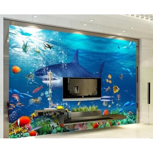 3d room wallpaper custom photo mural Shark sea blue sea background 3d wall murals wallpaper for living room home decor