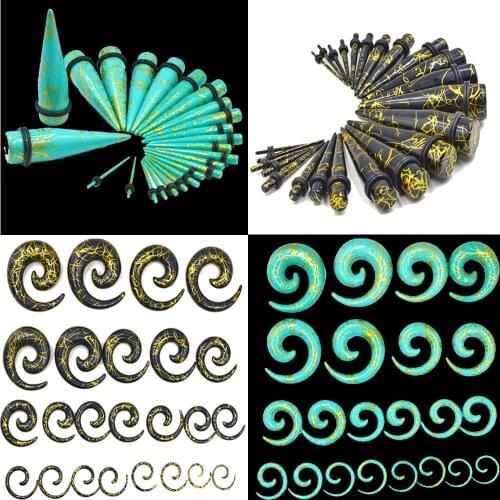 Pair Anoectochilus Roxburghii Acrylic Ear Gauge Ear Spiral Plugs Ear Taper Stretchers Gauge Expander Ear Plugs Piercing Jewelry