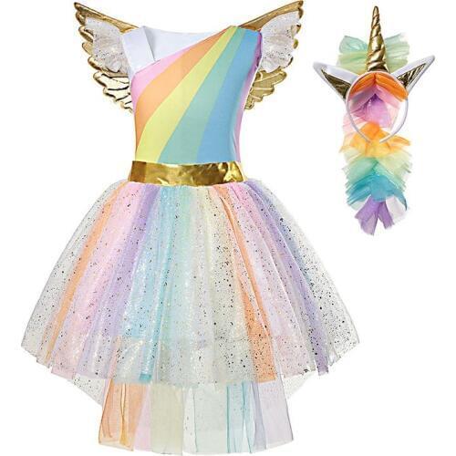 Girl Princess Dresses for Girl Sequins Dress Girls Cosplay Dresses For Girl Kids Colorful Rainbow Dress