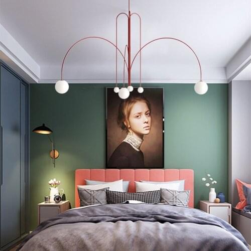 Postmodern Creative Pendant Lamp Living Room Dining Bar Porch 6 Heads G9 Hanging Light Fixture Indoor Red/Gold Lustre Lighting