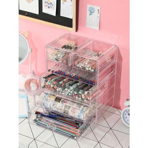 Acrylic Transparent Drawers Makeup Organizer Lipstick Holder Dust-Proof Cosmetic Storage Box 3/4/6 Drawer Desk Organizer Storage