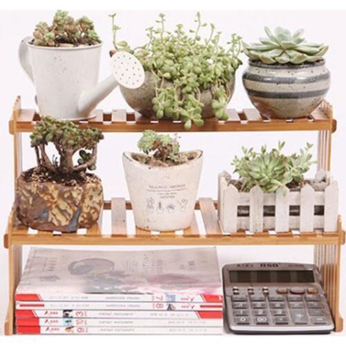 Plant Shelf Flower Display Stand Bamboo Wood Storage Rack Garden Organizer