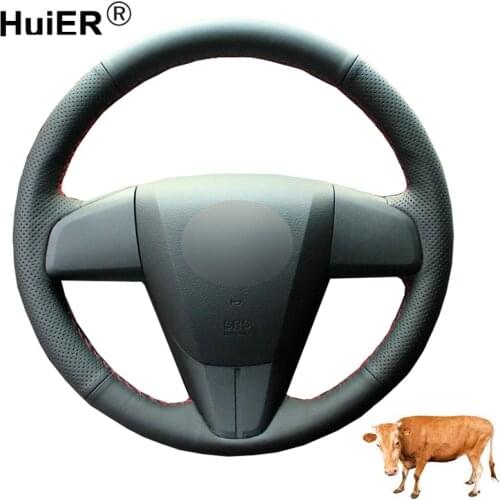 Hand Sewing Car Steering Wheel Cover Top Cow Leather For Mazda 3 Axela 2010-2012 2013 Mazda 5 Mazda 6 CX-7 CX-9 Mazdaspeed3 (US)