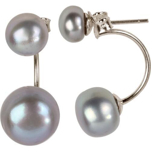 YACQ 925 Sterling Silver Freshwater Pearl 9-9.5mm Double Drop Stud White Charm Gift Earrings Jewelry for Women Teen Girls Blue