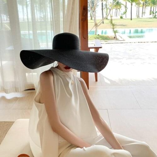 Trend Ins Large Plus Oversize Brim Large Plus Straw Hat New Summer Holiday Beach Sunscreen Visor Caps Sun protection Hats Gorro