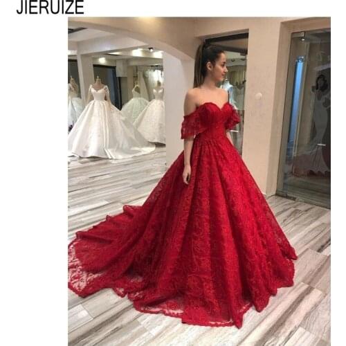 JIERUIZE Full Lace Wedding Dresses Off the Shoulder Backless Modern Dusty Red Bridal Dresses Wedding Gowns vestido de noiva