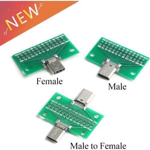 Type-C Male to Female USB 3.1 Test PCB Board Adapter Type C 24P 2.54mm Connector Socket For Data Line Wire Cable Transfer