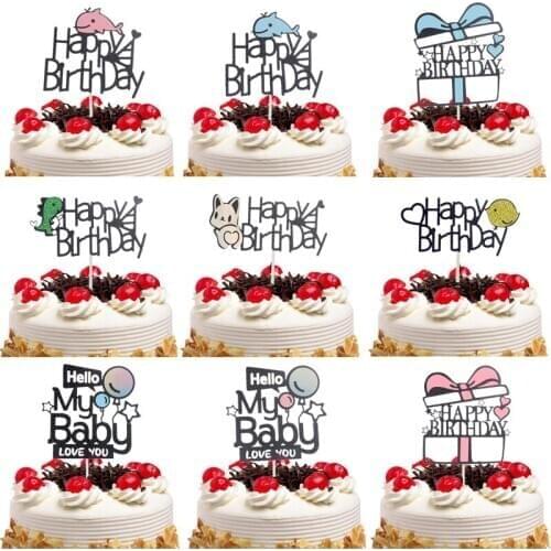 Cake Toppers Decoration Flags Dinosaur whale Happy Birthday Gillter Cake Topper Wedding Baby Shower Party Cake Baking DIY Xmas