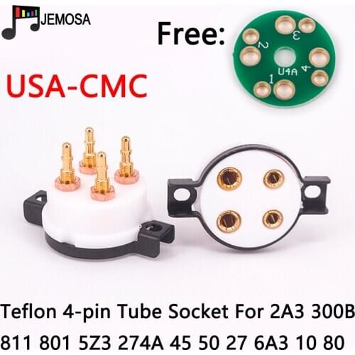 CMC PTFE 4pin Tube Socket Gold Plated For 2A3 300B 811 274A 572B 5Z3 5U4G 866 6B4G Vacuum Tube HIFI Audio Vintage Amplifier