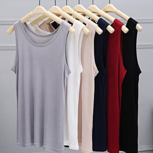 Birdsky OM-07, Men sleeveless mulberry silk tank tops, vest, round neck simple cultural home tops, solid colors
