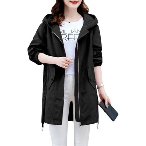 Women Mid-Length Windbreaker Jackets 2021 New Spring Autumn Coat Loose Large Size 4XL Fashion Slim Thin Hoodies Jacket Outcoat