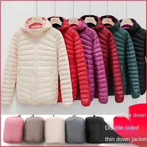 Anti-Season Clearance Lightweight down Coat Womens New Double-Sided Hooded Short Coats Winter Large Size Ultra Thin Down Jackets