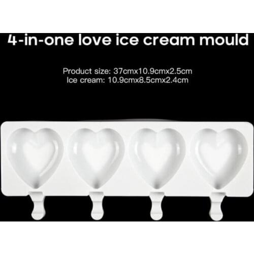 1PC Summer 4-Cavity Silicone Ice Cream Molds 3D Heart Shape Popsicle Molds Cake Chocolate Cakesicle Mold For DIY Ice Pops