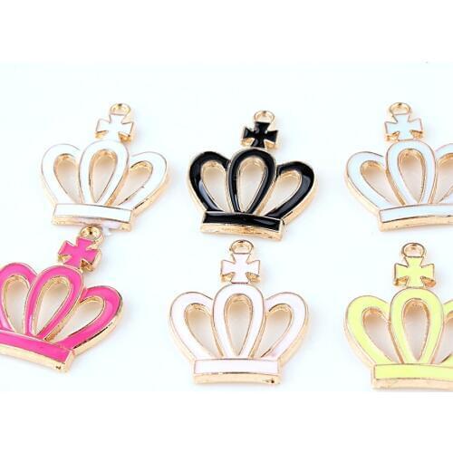 10Pcs Color Gold Tone Enamel Crown Shaped Floating Charms Oil Drop Alloy Hollow Earring Pendant Charms For Diy Jewelry Findings