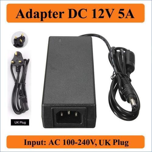 12V 5A UK Plug AC DC Adapter AC100-240V to DC 12V Power Supply Charger Transformer for LED String Strip Lights 5.5mm x 2.1-2.5mm