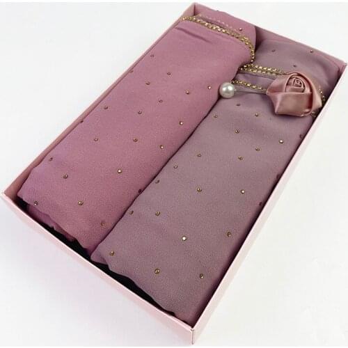 2pc/box Chiffon Hijab Scarf Women Islam Scarves Solid Color Shawl Head Wrap Islamic Hijabs Headscarf Gift Box Foulard Femme