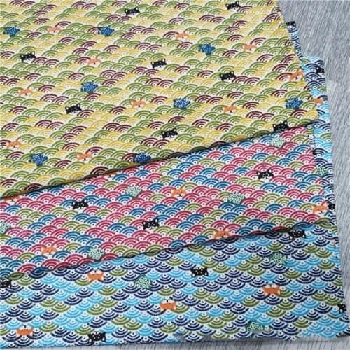 3 Sizes Japanese Style Printed Wave Cotton Fabric DIY Patchwork Women Dress Clothing Decor Handmade Sewing Craft Accessories