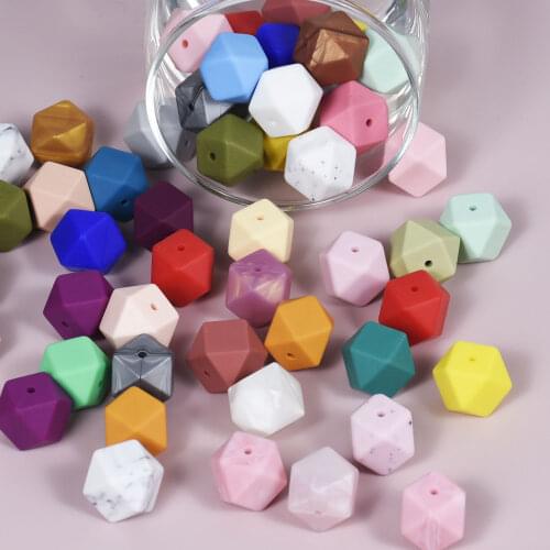 50 PCS 17 MM Silicone Teething Beads Hexagon Nursing Chew Necklace Diy Jewelry Findings Bpa Free Teether Beads For Baby
