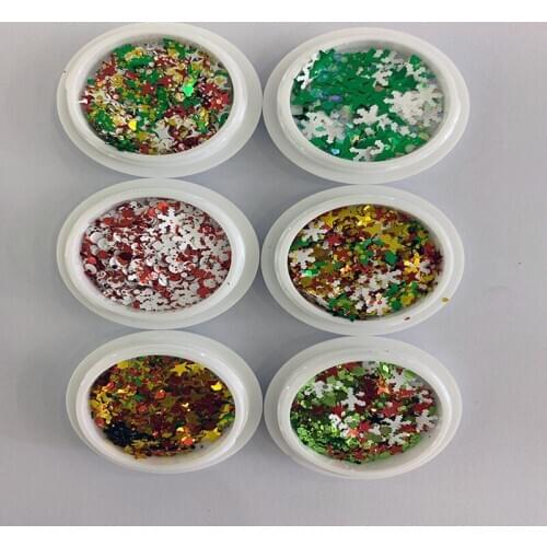 6Pcs/0.2-4mm Snowflakes glitter mix 6 colors Glitter for face, body, hair and nail art Loose glitter nail supplier cGlitter