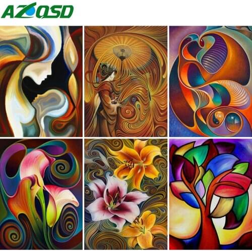 AZQSD 5D Diamond Painting Woman Abstract Flower Cross Stitch Kits Diamond Embroidery Portrait Mosaic Rhinestones Home Decor