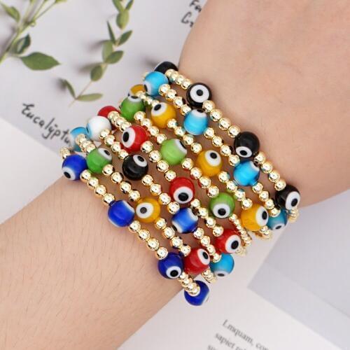 GO2BOHO Bracelets Turkish Evil Eye Bracelet For Women Fashion Jewelry Gift Japanese High Quality Fadeless Beads Elastic Armband