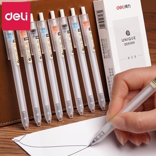 Deli Stationery A115 Press Gel Pen Student Use 0.38 Full Needle Tube Transparent Small Fresh Water Pen Black Wholesale 12PCS
