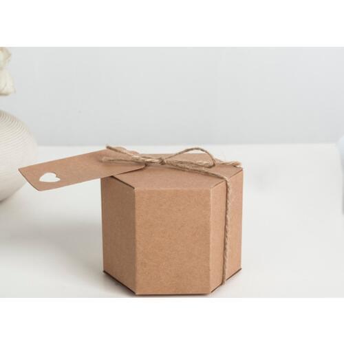Simple European 50PCS Hexagon Shape Kraft paper Box Party Gift Wood Boxes Wedding Candy Holder Candy box Display Decor