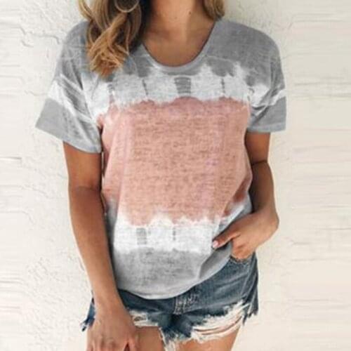 Patchwork T Shirt Women Spring Summer Casual Tops O Neck Short Sleeve Tie Dye Print Plus Size Shirts футболка женский