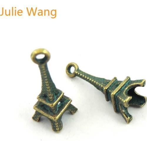 Julie Wang 20PCS Small Eiffel Tower Charms Antique Green Alloy Necklace Pendant Bracelet Jewelry Making Keychain Accessory Decor